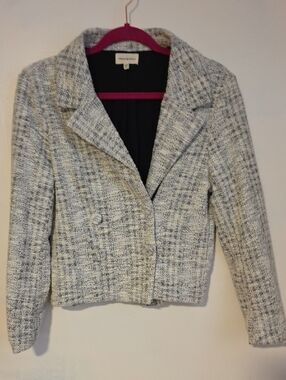 Thread & Supply Cream and Black Tweed Cropped Blazer